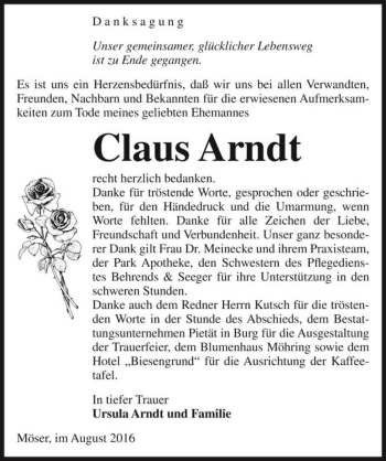 Traueranzeige von Claus Arndt  von Magdeburger Volksstimme