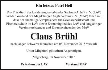 Traueranzeige von Claus Brühl  von Magdeburger Volksstimme