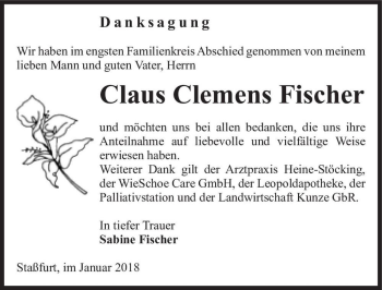 Traueranzeige von Claus Clemens Fischer  von Magdeburger Volksstimme