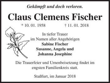 Traueranzeige von Claus Clemens Fischer  von Magdeburger Volksstimme