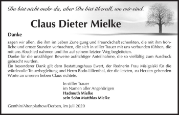 Traueranzeige von Claus Dieter Mielke  von Magdeburger Volksstimme
