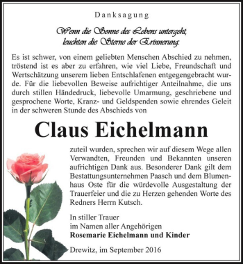 Traueranzeige von Claus Eichelmann  von Magdeburger Volksstimme