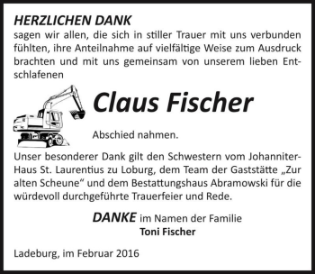 Traueranzeige von Claus Fischer  von Magdeburger Volksstimme