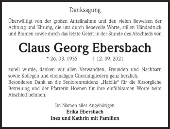Traueranzeige von Claus Georg Ebersbach  von Magdeburger Volksstimme