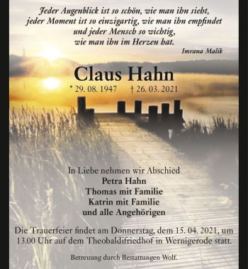 Traueranzeige von Claus Hahn  von Magdeburger Volksstimme