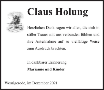 Traueranzeige von Claus Holung  von Magdeburger Volksstimme