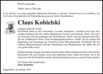 Traueranzeige von Claus Kobielski  von Magdeburger Volksstimme