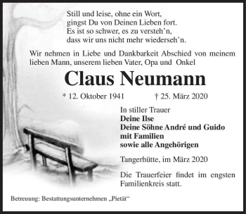 Traueranzeige von Claus Neumann  von Magdeburger Volksstimme