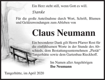 Traueranzeige von Claus Neumann  von Magdeburger Volksstimme