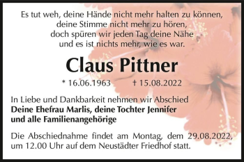 Traueranzeige von Claus Pittner  von Magdeburger Volksstimme