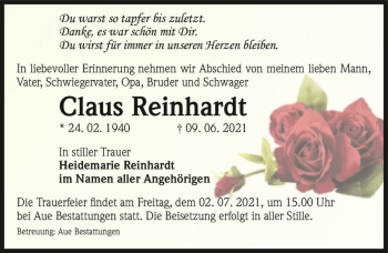 Traueranzeige von Claus Reinhardt  von Magdeburger Volksstimme