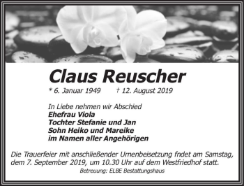 Traueranzeige von Claus Reuscher  von Magdeburger Volksstimme