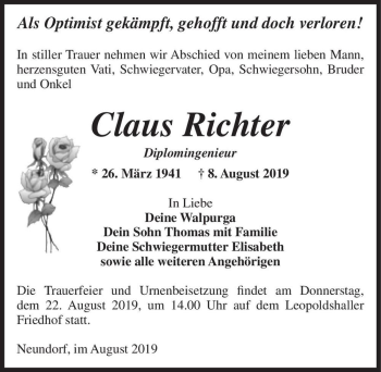Traueranzeige von Claus Richter  von Magdeburger Volksstimme