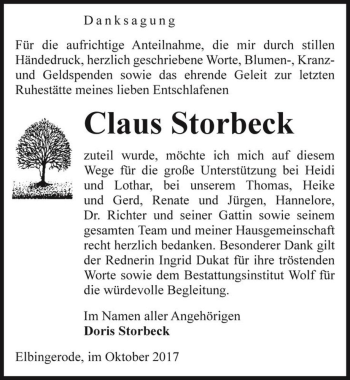 Traueranzeige von Claus Storbeck  von Magdeburger Volksstimme