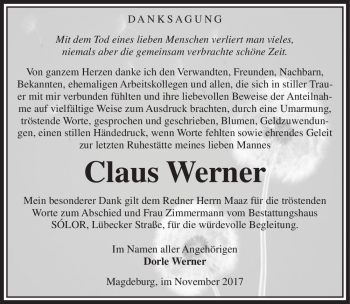 Traueranzeige von Claus Werner  von Magdeburger Volksstimme