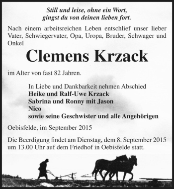 Traueranzeige von Clemens Krzack  von Magdeburger Volksstimme