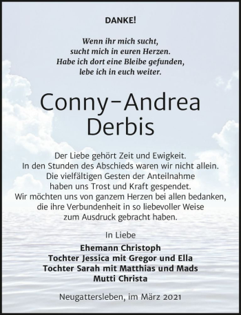 Traueranzeige von Conny-Andrea Derbis  von Magdeburger Volksstimme