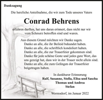 Traueranzeige von Conrad Behrens  von Magdeburger Volksstimme