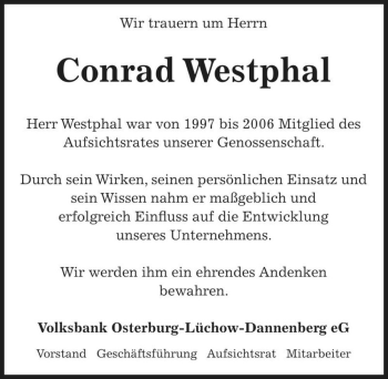 Traueranzeige von Conrad Westphal  von Magdeburger Volksstimme