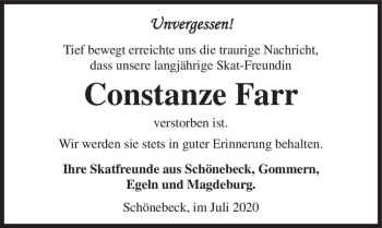 Traueranzeige von Constanze Farr  von Magdeburger Volksstimme