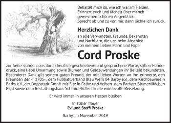 Traueranzeige von Cord Proske  von Magdeburger Volksstimme