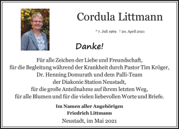 Traueranzeige von Cordula Littmann  von Magdeburger Volksstimme