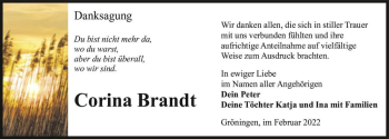 Traueranzeige von Corina Brandt  von Magdeburger Volksstimme