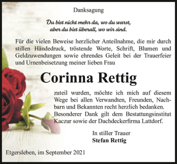 Traueranzeige von Corinna Rettig  von Magdeburger Volksstimme