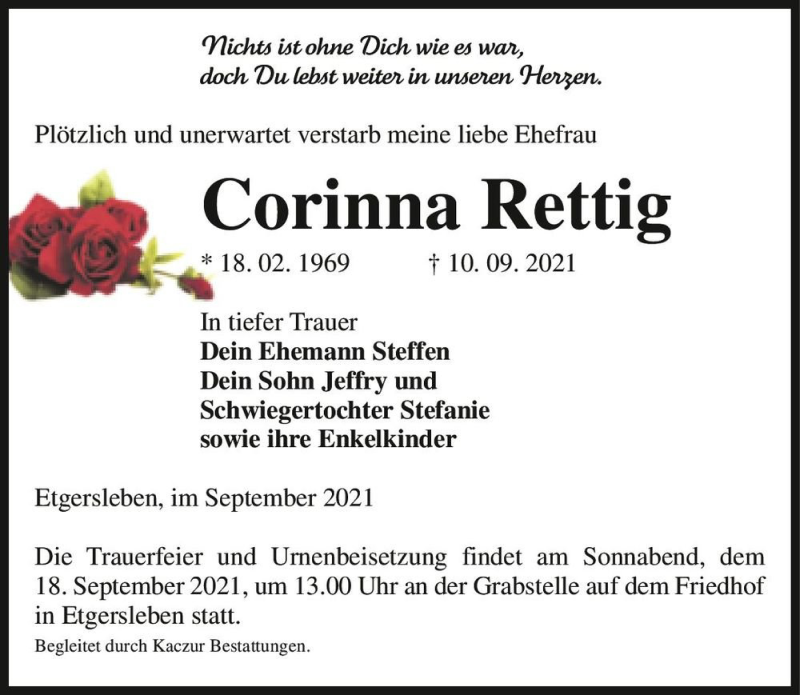  Traueranzeige für Corinna Rettig  vom 14.09.2021 aus Magdeburger Volksstimme