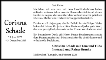 Traueranzeige von Corinna Schade  von Magdeburger Volksstimme
