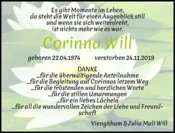 Traueranzeige von Corinna Will  von Magdeburger Volksstimme