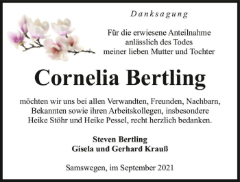 Traueranzeige von Cornelia Bertling  von Magdeburger Volksstimme