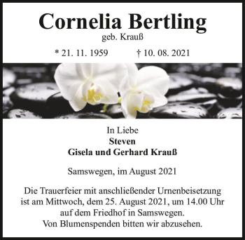 Traueranzeige von Cornelia Bertling (geb. Krauß)  von Magdeburger Volksstimme