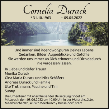 Traueranzeige von Cornelia Durack  von Magdeburger Volksstimme