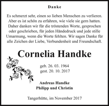 Traueranzeige von Cornelia Handke  von Magdeburger Volksstimme