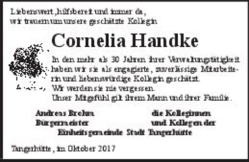 Traueranzeige von Cornelia Handke  von Magdeburger Volksstimme