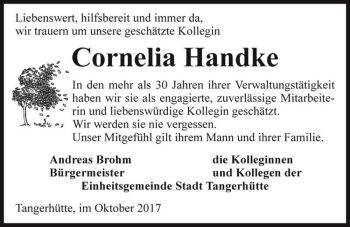 Traueranzeige von Cornelia Handke  von Magdeburger Volksstimme