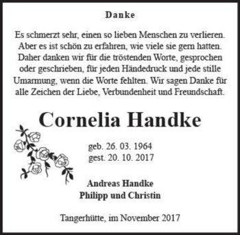 Traueranzeige von Cornelia Handke  von Magdeburger Volksstimme
