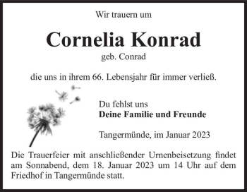 Traueranzeige von Cornelia Konrad (geb. Conrad)  von Magdeburger Volksstimme