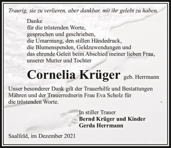 Traueranzeige von Cornelia Krüger (geb. Herrmann)  von Magdeburger Volksstimme