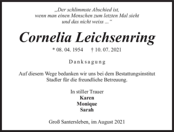 Traueranzeige von Cornelia Leichsenring  von Magdeburger Volksstimme