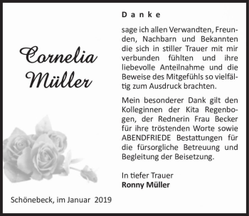 Traueranzeige von Cornelia Müller  von Magdeburger Volksstimme