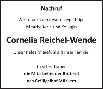 Traueranzeige von Cornelia Reichel-Wende  von Magdeburger Volksstimme