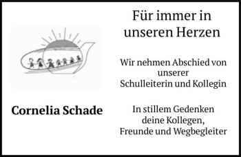 Traueranzeige von Cornelia Schade  von Magdeburger Volksstimme