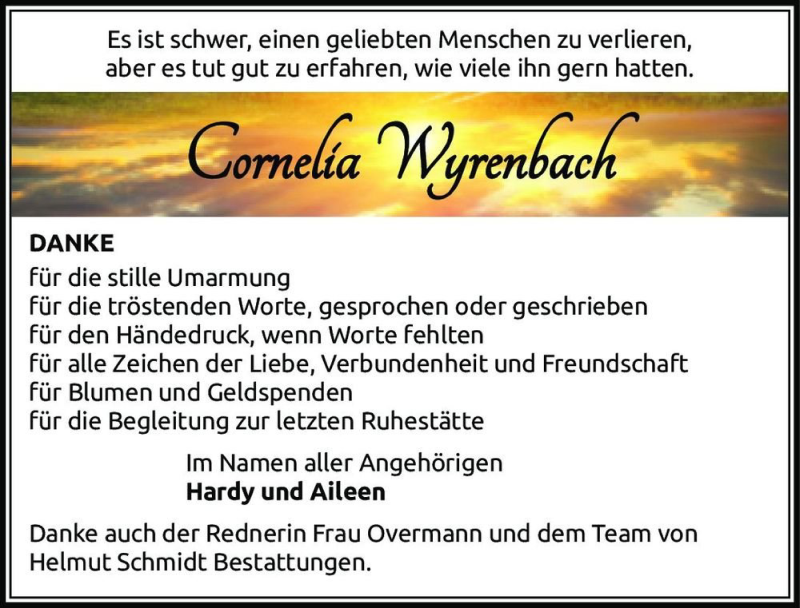 Traueranzeige für Cornelia Wyrenbach  vom 26.09.2020 aus Magdeburger Volksstimme