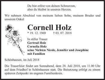 Traueranzeige von Cornell Holz  von Magdeburger Volksstimme