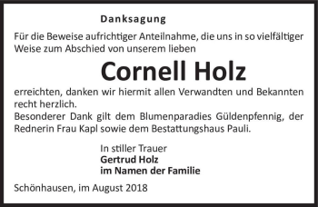 Traueranzeige von Cornell Holz  von Magdeburger Volksstimme