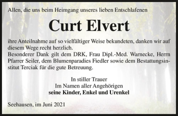 Traueranzeige von Curt Elvert  von Magdeburger Volksstimme