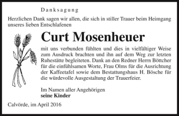 Traueranzeige von Curt Mosenheuer  von Magdeburger Volksstimme