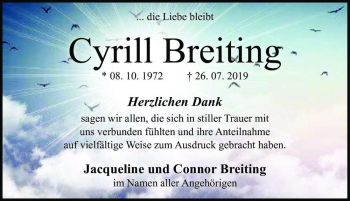 Traueranzeige von Cyrill Breiting  von Magdeburger Volksstimme